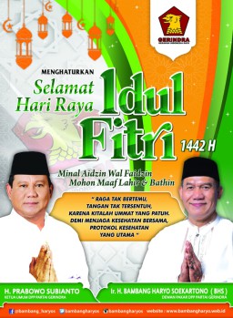 Dewan Pakar DPP Partai Gerindra, Ir H Bambang Haryo Soekartono Menghaturkan Selamat Hari Raya Idul Fitri 1442 Hijriyah