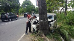 Diduga Ngantuk, Avanza Pemudik Tabrak Pohon Sekeluarga Larikan ke Rumah Sakit