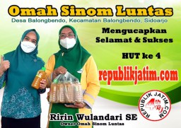 Manajemen Omah Sinom Luntas Balongbendo Sidoarjo Mengucapkan Selamat dan Sukses HUT ke 4 republikjatim.com
