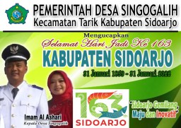 Pemerintah Desa Singogalih, Kecamatan Tarik, Kabupaten Sidoarjo Mengucapkan Selamat Hari Jadi ke 163 Kabupaten Sidoarjo