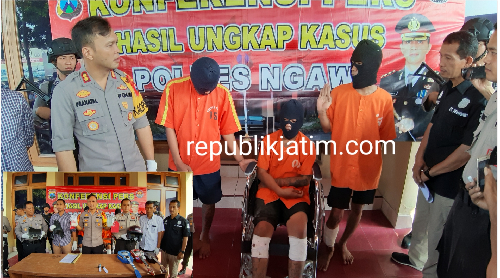 Kapolres Ngawi AKBP Pranatal Hutajulu menggelar Press Release pengungkapan kasus begal yang terjadi baru baru ini.