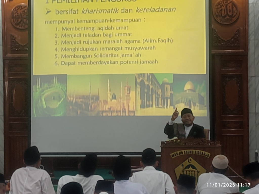 RAKOR - Pengurus Lembaga Ta'mir Masjid (LTM) MWC NU Sidoarjo Kota menggelar Rapat Koordinasi (Rakor) Ta'mir di Masjid Agung Sidoarjo dengan menggandeng jamaah untuk mensejahterakan umat, Minggu (11/01/2026).