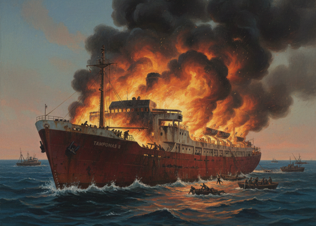 ILUSTRASI - Foto ilustrasi saat KMP Tampomas II terbakar hingga tenggelam dan memicu kematian ratusan penumpang yang mengangkut sekitar 1.400 orang lebih di Kepulauan Masalembu 27 Januari 1981 silam.