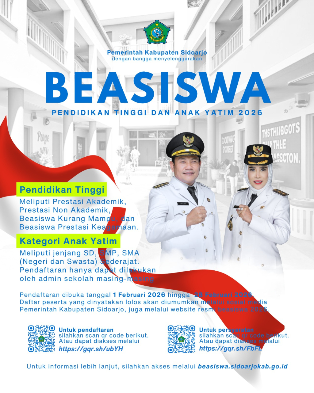 BEASISWA - Pemkab Sidoarjo kembali menunjukkan komitmen meningkatkan kualitas Sumber Daya Manusia (SDM) melalui pelaksanaan 4.000 Program Beasiswa Tahun 2026 yang sudah dianggarkan melalui APBD 2026 kemarin.