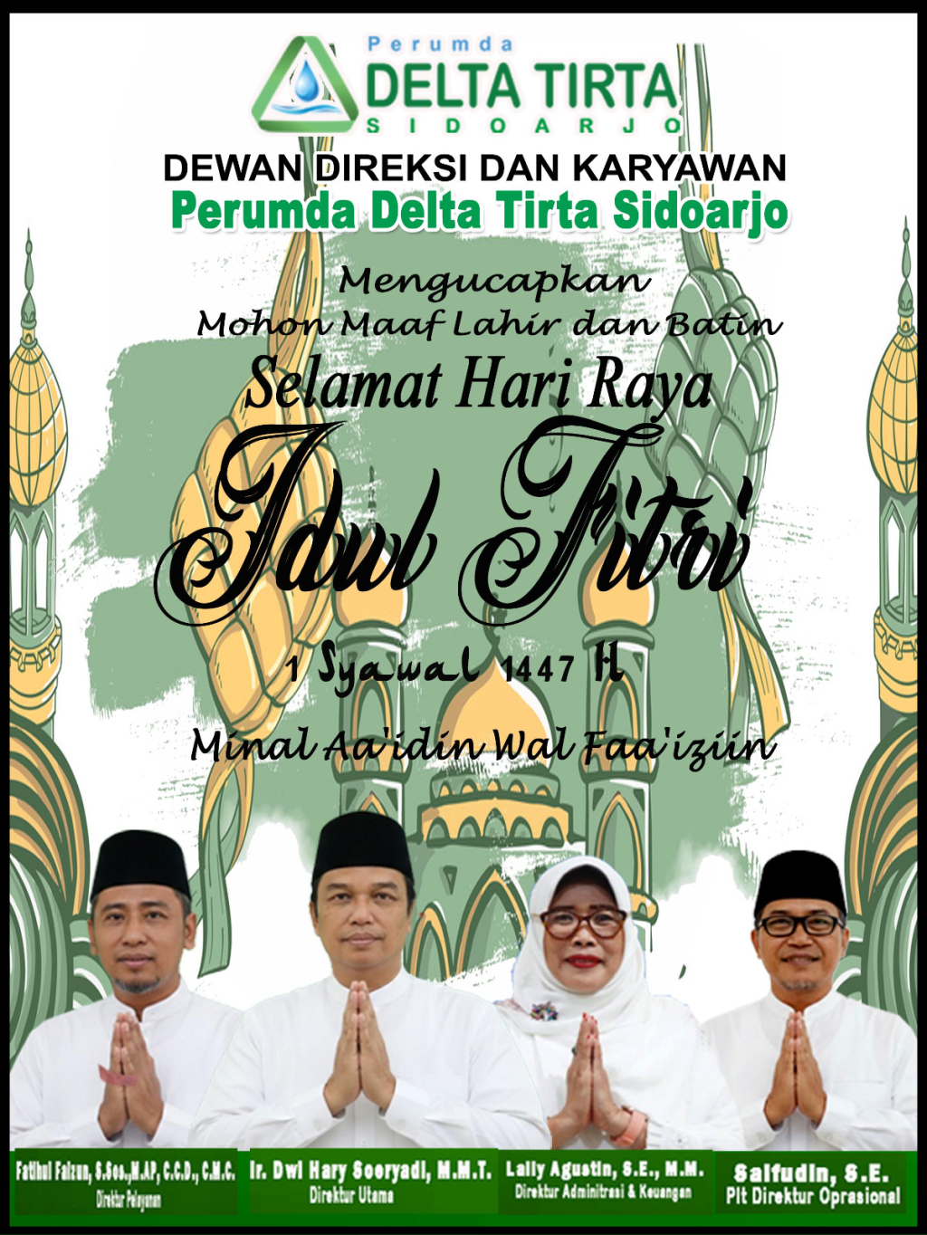 Dewan Direksi dan Karyawan Perumda Delta Tirta Sidoarjo Mengucapkan Mohon Maaf Lahir Batin Selamat Hari Raya Idul Fitri