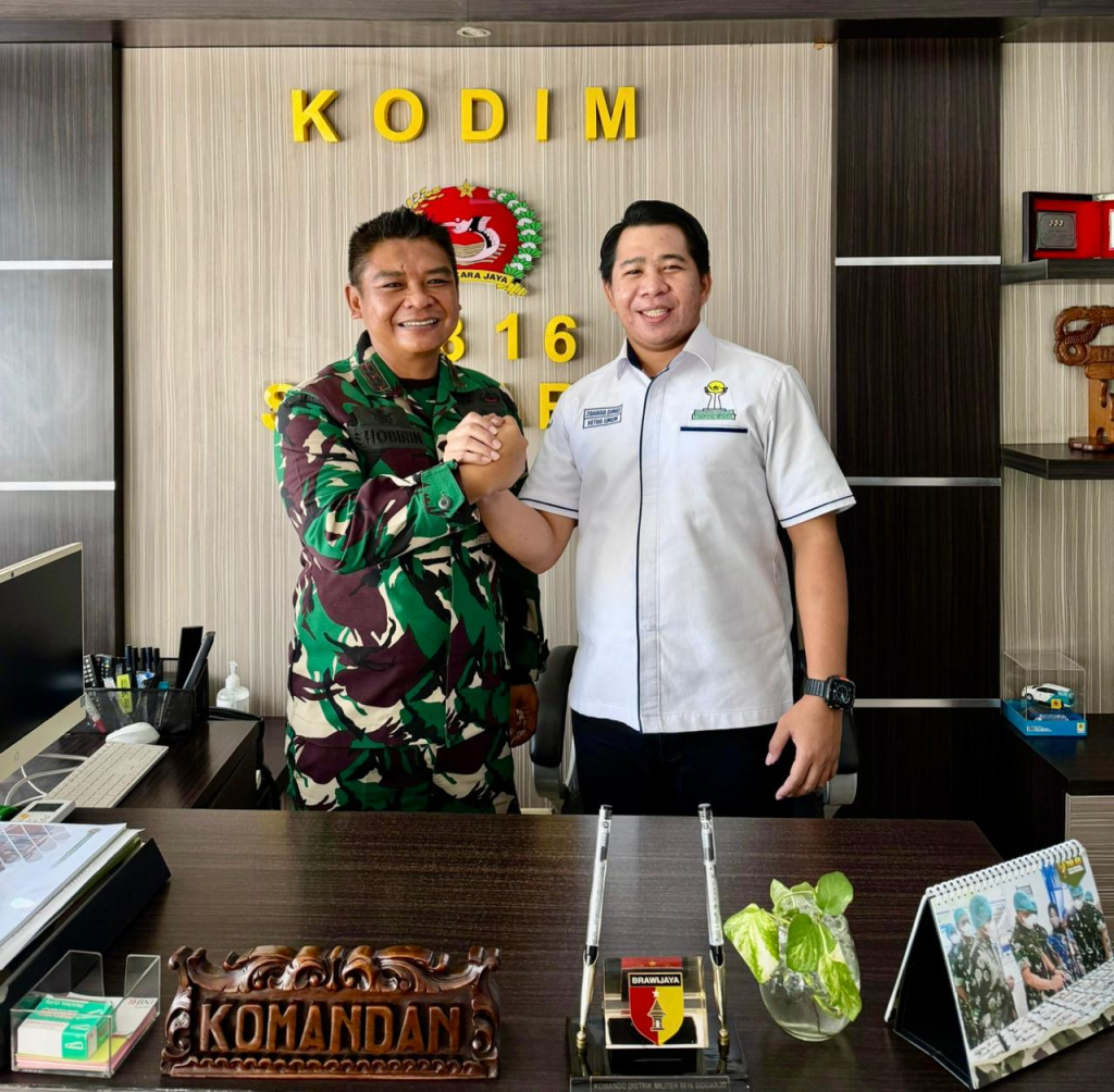 KOLABORASI - Ketua BPC HIPMI Sidoarjo Muh Dimas Zakaria Pratama memastikan memperkuat kolaborasi lintas sektor mensukseskan program prioritas Koperasi Desa Merah Putih (KDMP) bersama Kodim 0816 Sidoarjo, Kamis (14/05/2026).