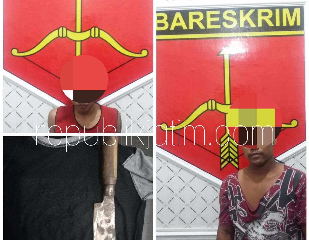 DIRINGKUS - Dua begal yang diringkus Polres Ponorogo, Diki Yudha Pratama (21) warga Desa Karangjoho, Kecamatan Badegan dan Riski Mardari Eka (19) warga Desa Karangan Kecamatan Badegan Ponorogo salah satunya ditembak kakinya.