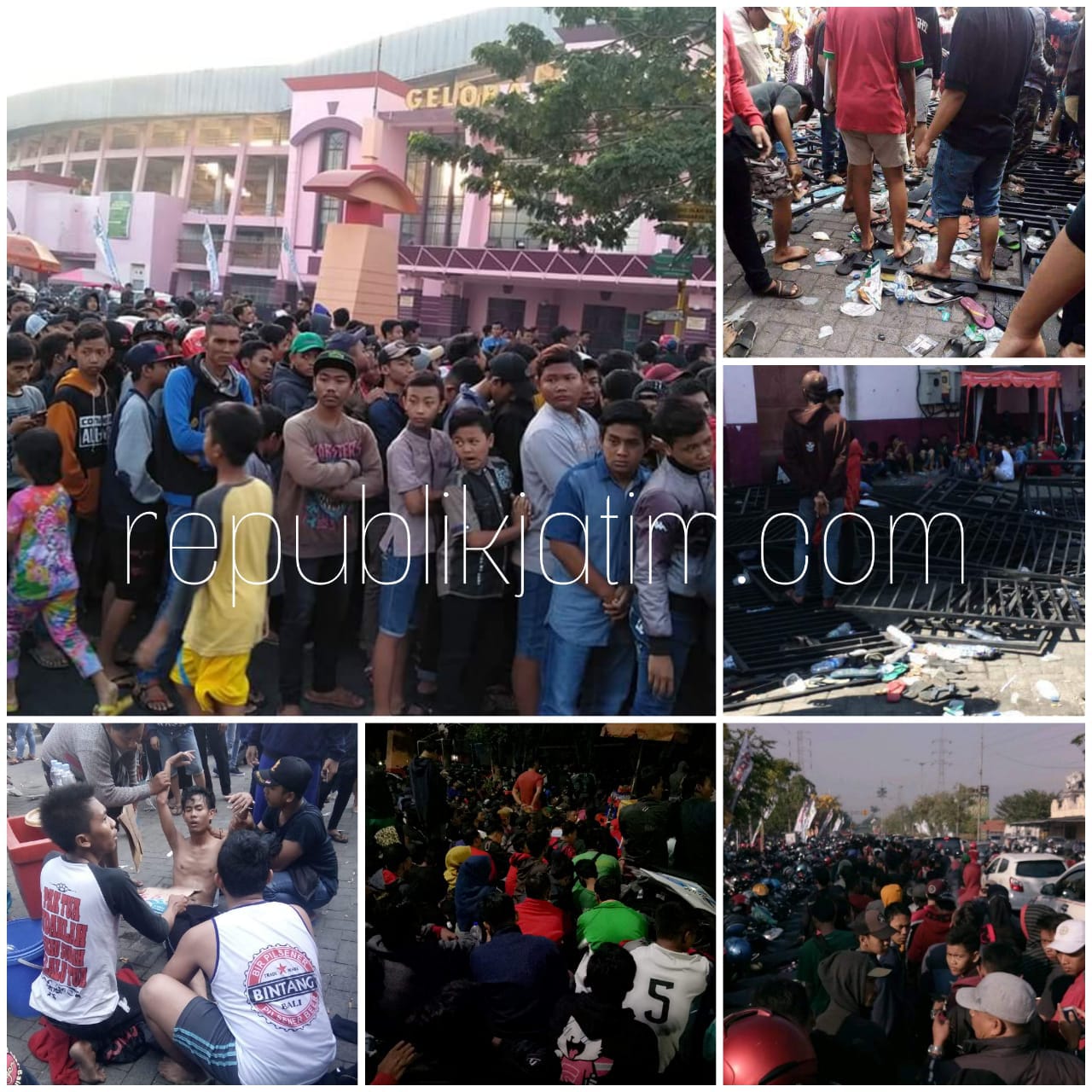 ANTRE - Ribuan pendukung Timnas U - 19 sudah antre berjubel di GOR Sidoarjo sejak dini hari akan tetapi tiket 26.000 ludes hanya dalam hitungan sekitar 2 jam, Kamis (12/07/2018).