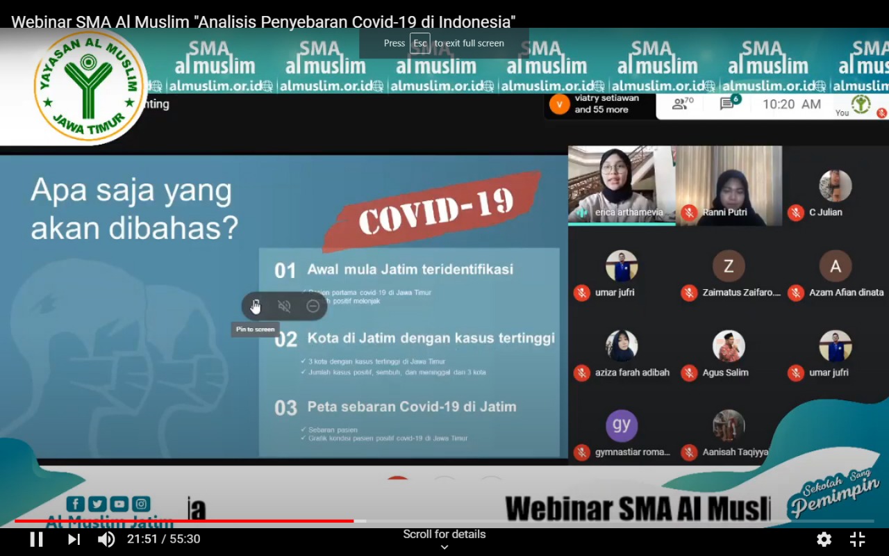 WEBINAR - Para siswa dan siswi SMA Al Muslim menggelar sosialisasi Covid-19 dengan Webinar, Rabun(17/06/2020). 