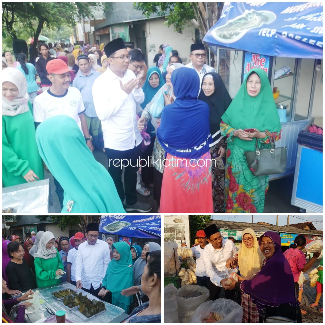 BLUSUKAN - Bacabup Sidoarjo, Ahmad Muhdlor Ali mulai blusukan ke sejumlah pasar tradisional dan pasar krempyeng di Desa Geluran, Kecamatan Taman, Sidoarjo, Kamis (09/01/2020).
