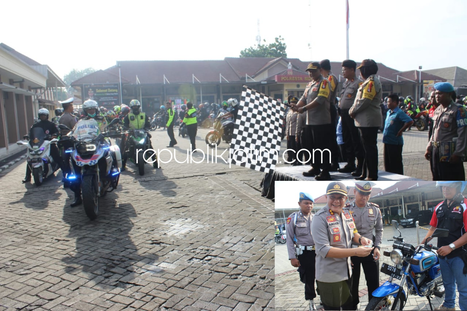 BERANGKATKAN - Wakapolresta Sidoarjo, AKBP M Anggi Naulifar Siregar memberangkatkan 250 riders dari berbagai club motor se Sidoarjo dalam Touring Keselamatan Lalu Lintas, Sabtu (09/02/2019).