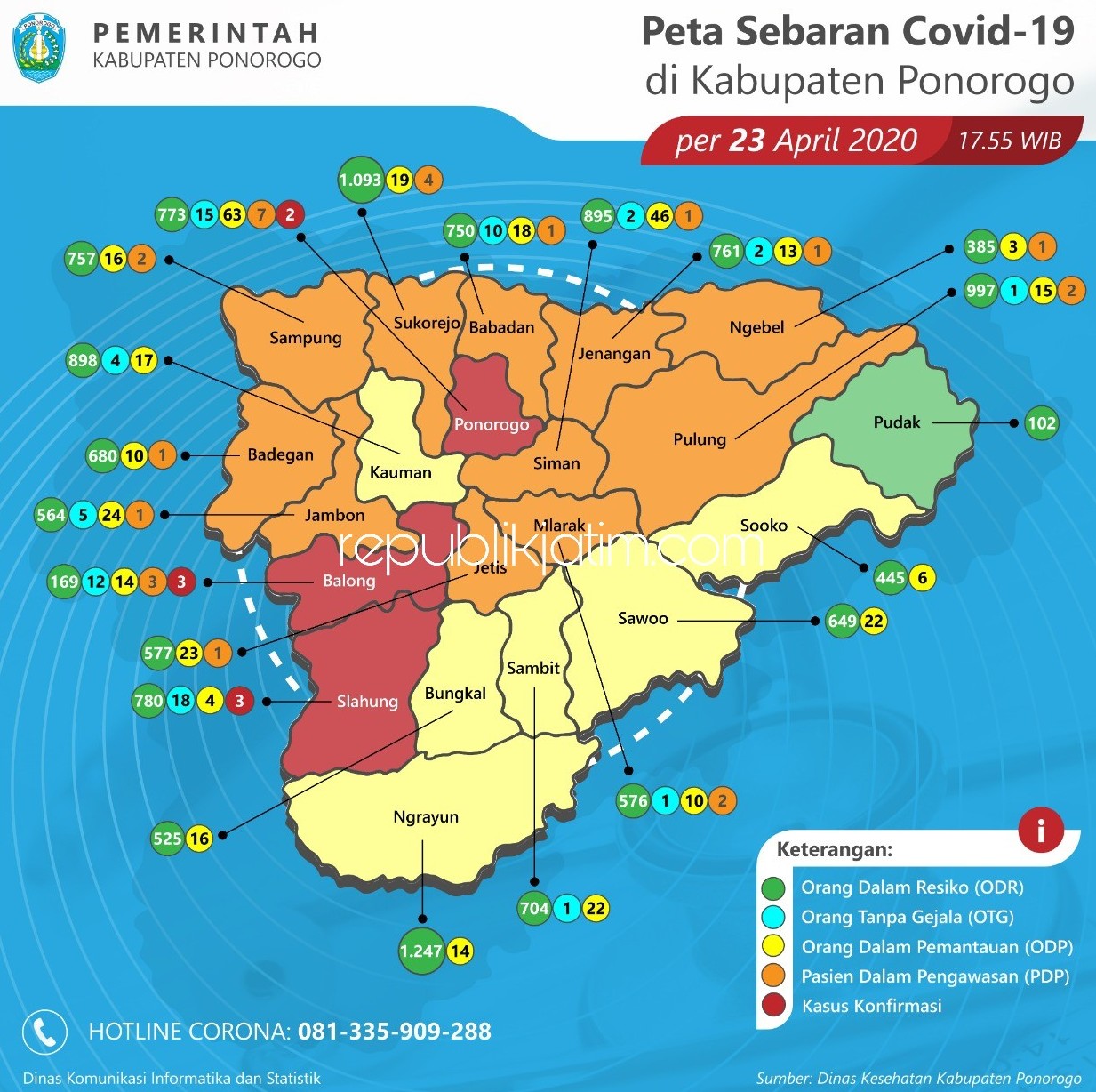 SEBARAN - Peta sebaran Covid-19 di Ponorogo.