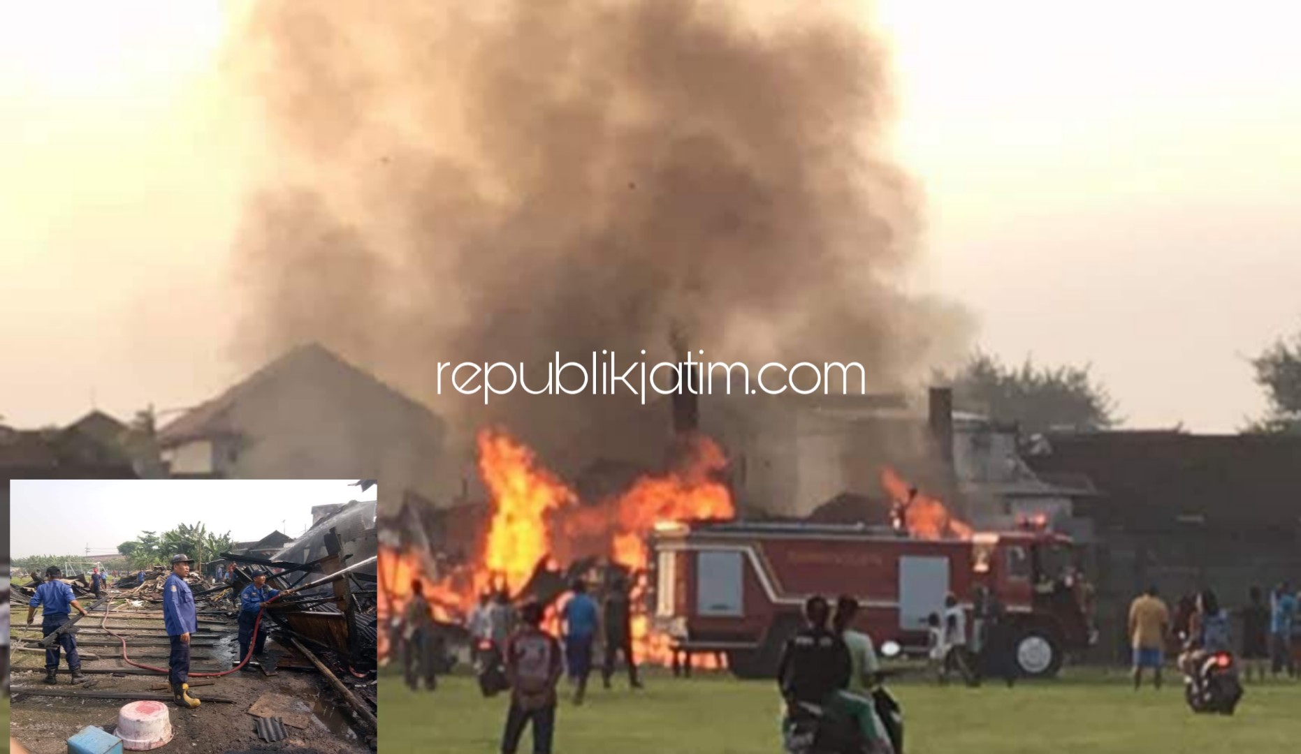 LUDES TERBAKAR - Pabrik Krupuk Sari Bawang JL Raden Patah, Desa Medaeng, Kecamatan Waru, Sidoarjo ludes terbakar hingga korban mengalami merugian sekitar Rp 350 juta, Rabu (08/05/2019).