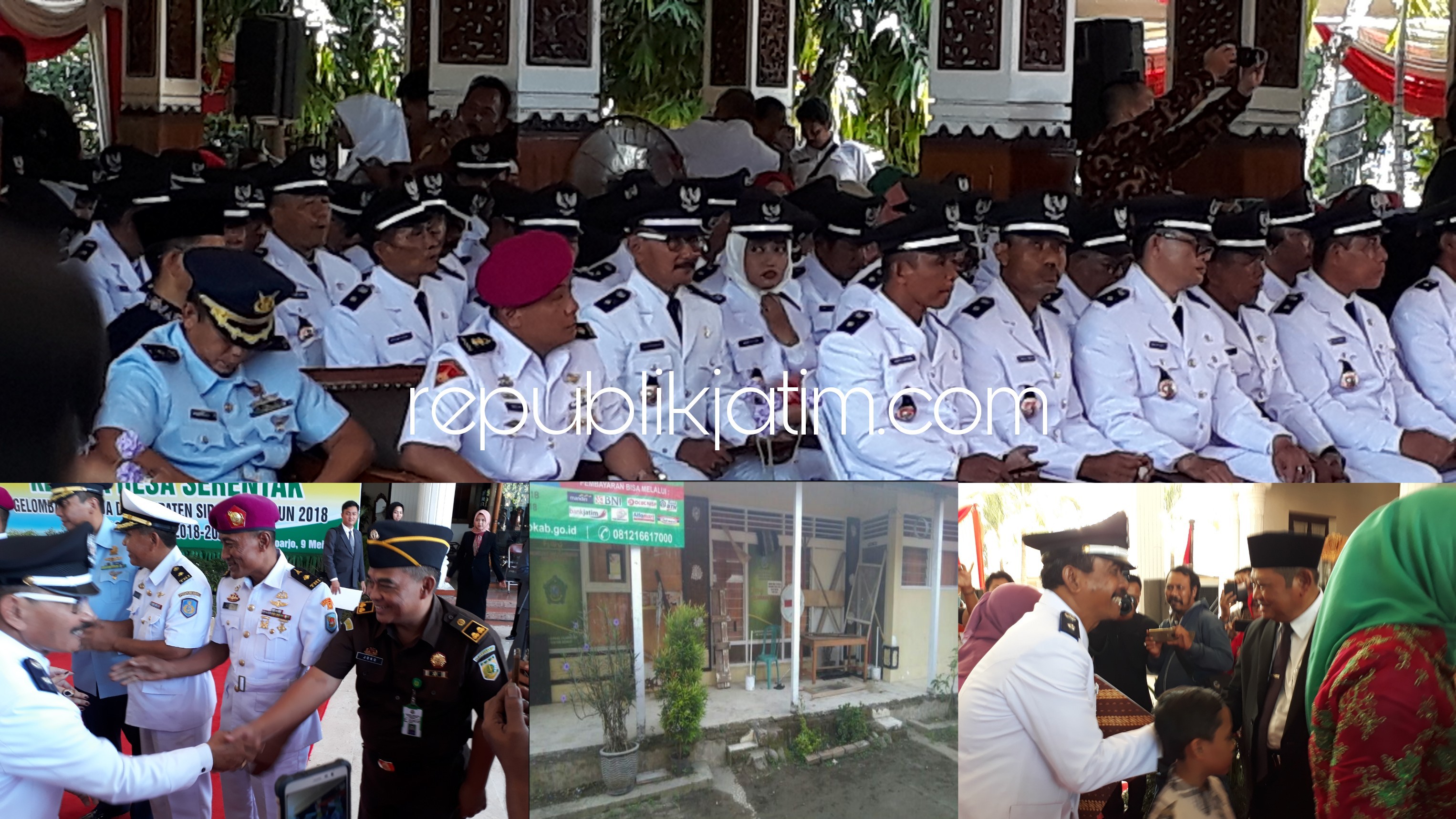 LANTIK - Bupati Sidoarjo, Saiful Ilah melantik 68 Kades hasil Pilkades 25 Maret 2018 di Pendopo Delta Wibawa, termasuk Kades Klantingsari yang kantor desanya disegel warga, Rabu (09/05/2018).