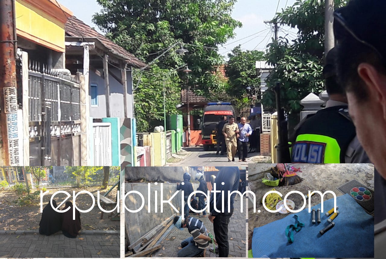 DIAMANKAN - Terduga teroris diamankan petugas Densus 88 di rumah kontrakannya di RT 02, RW 01, Dusun Jedong, Kelurahan Urangagung, Kecamatan/Kabupaten Sidoarjo, Kamis (14/05/2018).