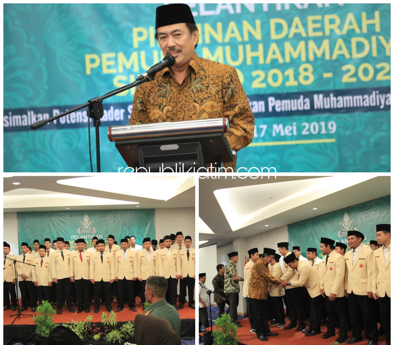 DILANTIK - Ketua Pimpinan Wilayah Pemuda Muhammadiyah Jatim, Dikky Syadqumullah melantik para Pengurus Pimpinan Daerah Pemuda Muhammadiyah Sidoarjo periode 2018-2022 di Luminor Hotel Sidoarjo, Jumat (17/05/2019) petang.