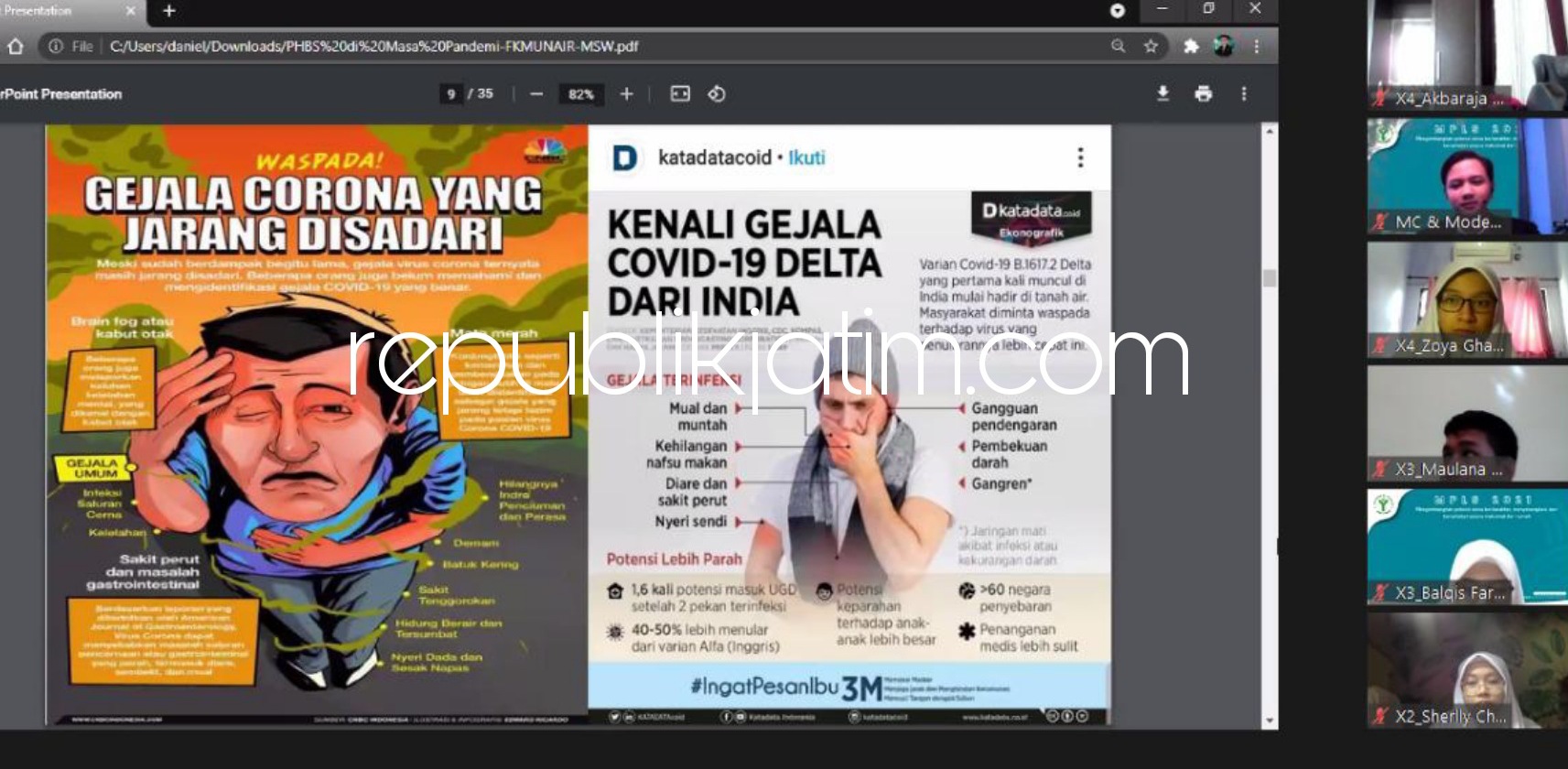 ZOOM - MPLS SMA Al Muslim digelar secara zoom meeting menggandeng BNN, FKM Unair Surabaya dan Dinas Kominfo membahas soal pencegahan pandemi Covid-19, Jumat (16/07/2021).