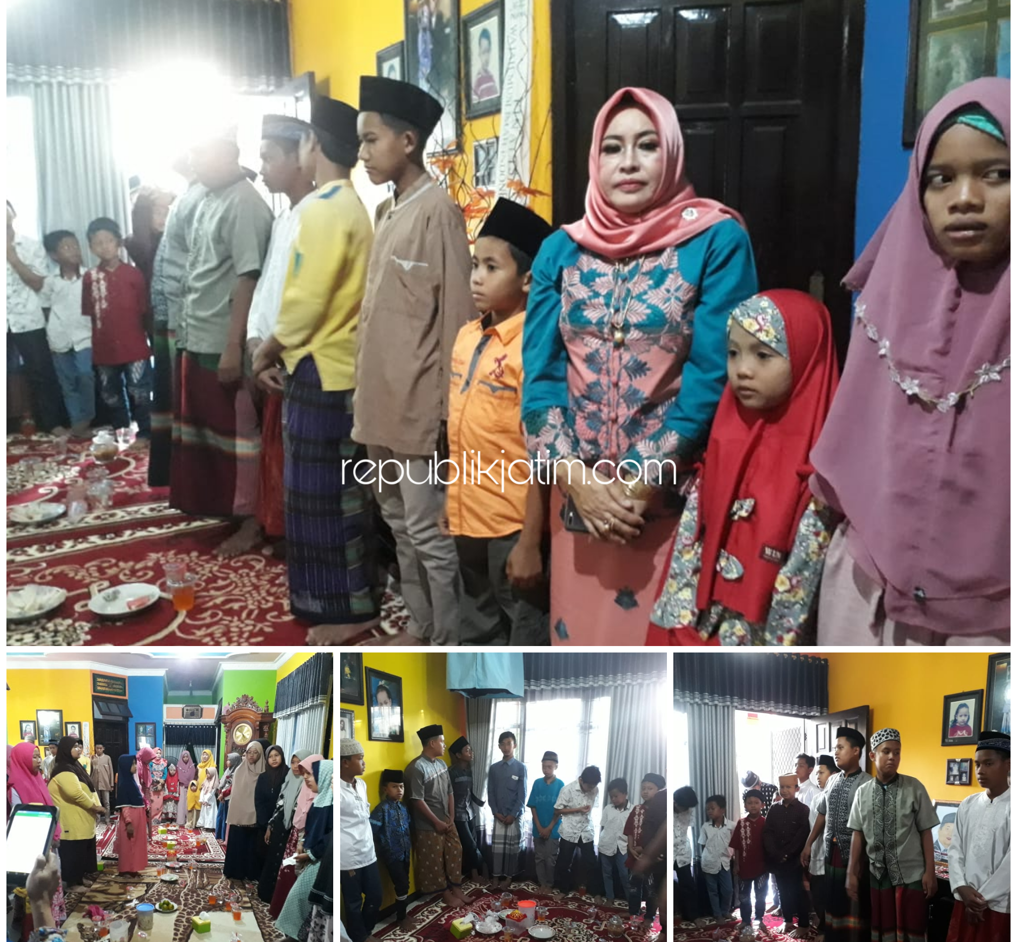 BERBAGI - Anggota DPRD Sidoarjo, M Nizar langsung menggelar syukuran berbagi dengan yatim piatu usai dilantik menjadi anggota dewan untuk periode kedua Tahun 2019 -2024 di rumahnya Dusun Parengan, Desa Kraton, Kecamatan Krian, Sidoarjo, Rabu (21/08/2019) 