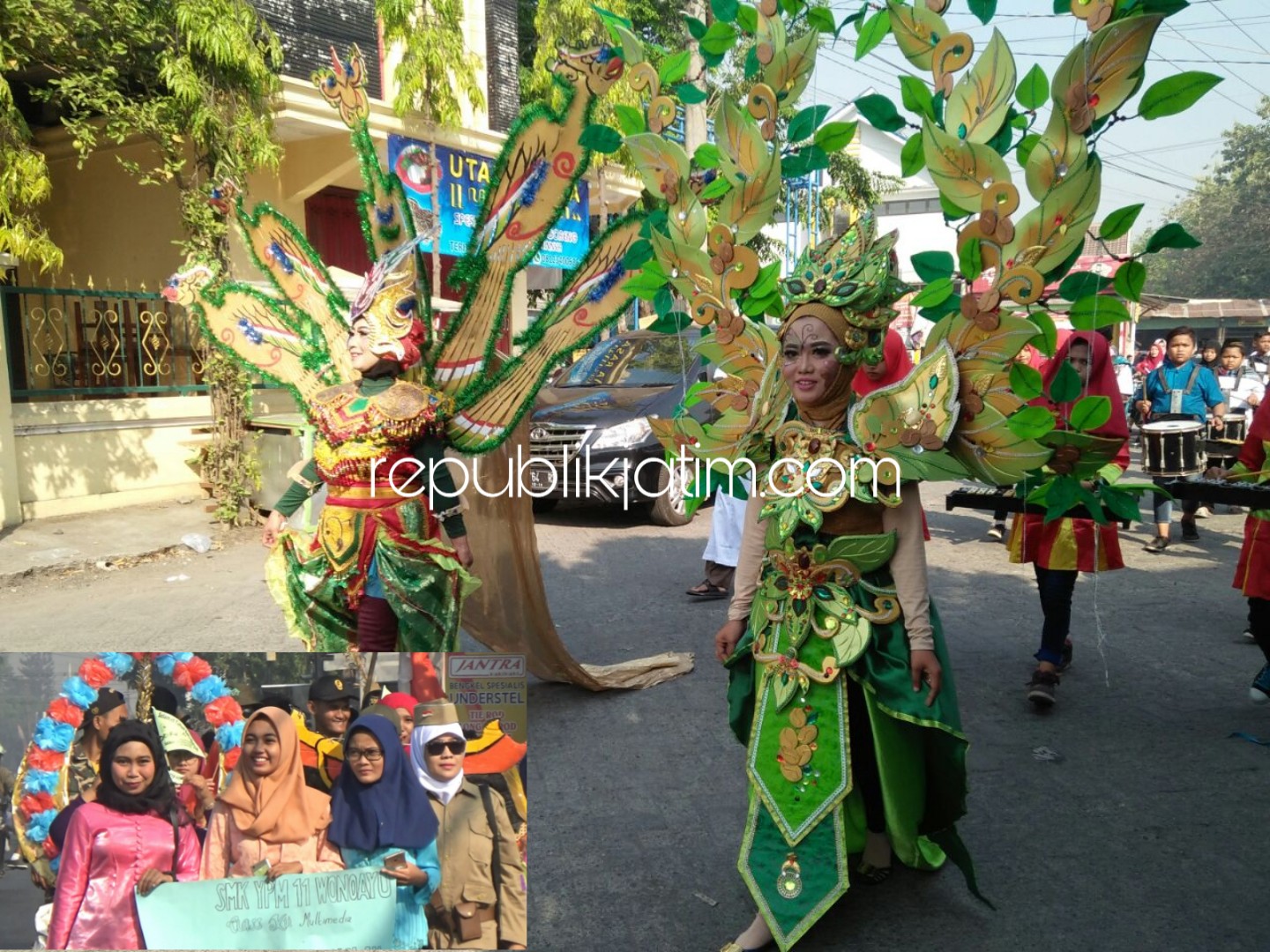 KARNAVAL - Untuk memperingati Tahun Baru Islam 1 Muharram 1440 Hijriyah siswa maupun guru MTs YPM 1 dan SMK YPM 11 Wonoayu Sidoarjo diperingati dengan menggelar karnaval, Selasa (11/09/2018).