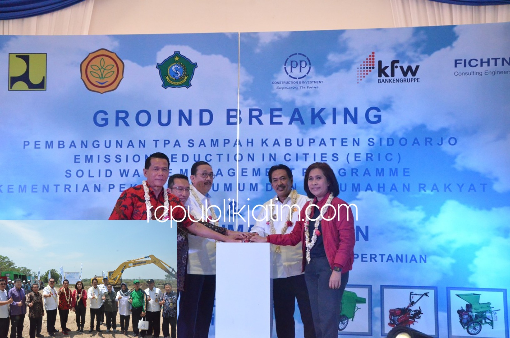 GROUNDBREAKING - DLHK Pemkab Sidoarjo bekerjasama dengan pemerintah pusat melaksanakan groundbreaking pembangungan Sanitary Landfill di TPA Desa Kupang, Kecamatan Jabon, Sidoarjo, Jumat (14/09/2018).