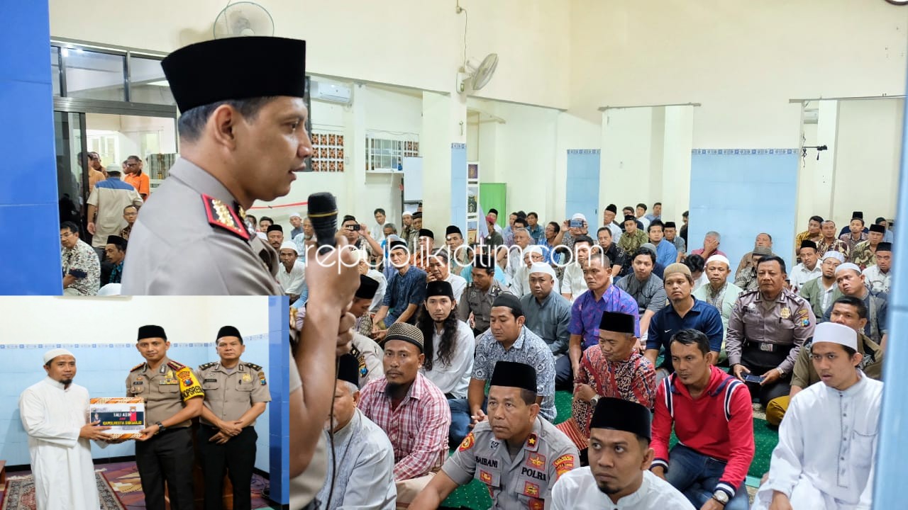 PESAN - Kapolresta Sidoarjo, Kombes Pol Zain Dwi Nugroho menyampaikan pesan Kamtibmas saat Safari Jumat di Perum Citra Harmoni, Desa Trosobo, Kecamatan Taman, Sidoarjo, Jumat (20/09/2019).