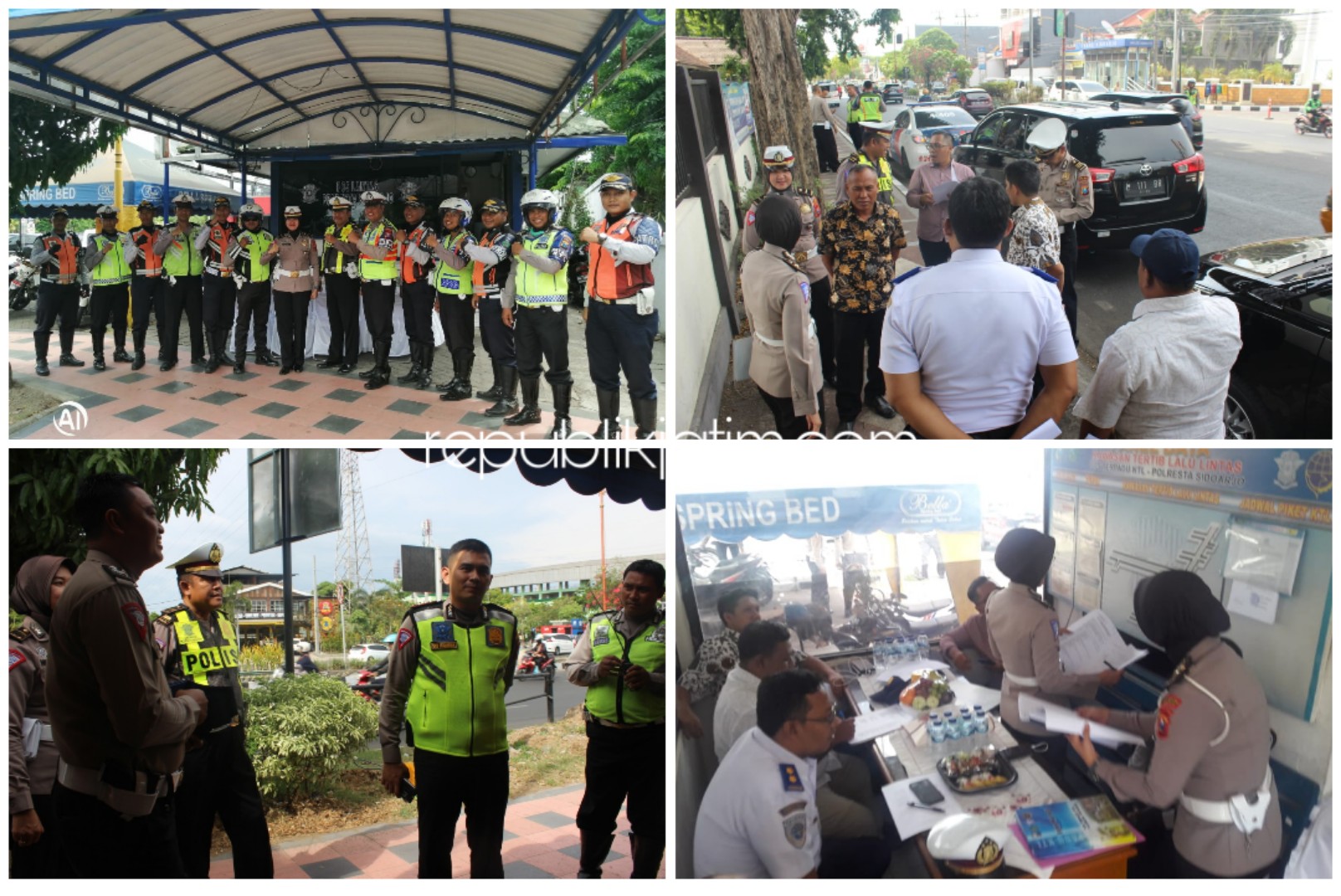 KUNJUNGAN - Satuan Lantas Polresta Sidoarjo kedatangan kunjungan tim lomba Kawasan Tertib Lalu Lintas (KTL) Polda Jatim yang datang mengecek pos dan lalu lintas, Selasa (12/11/2019).