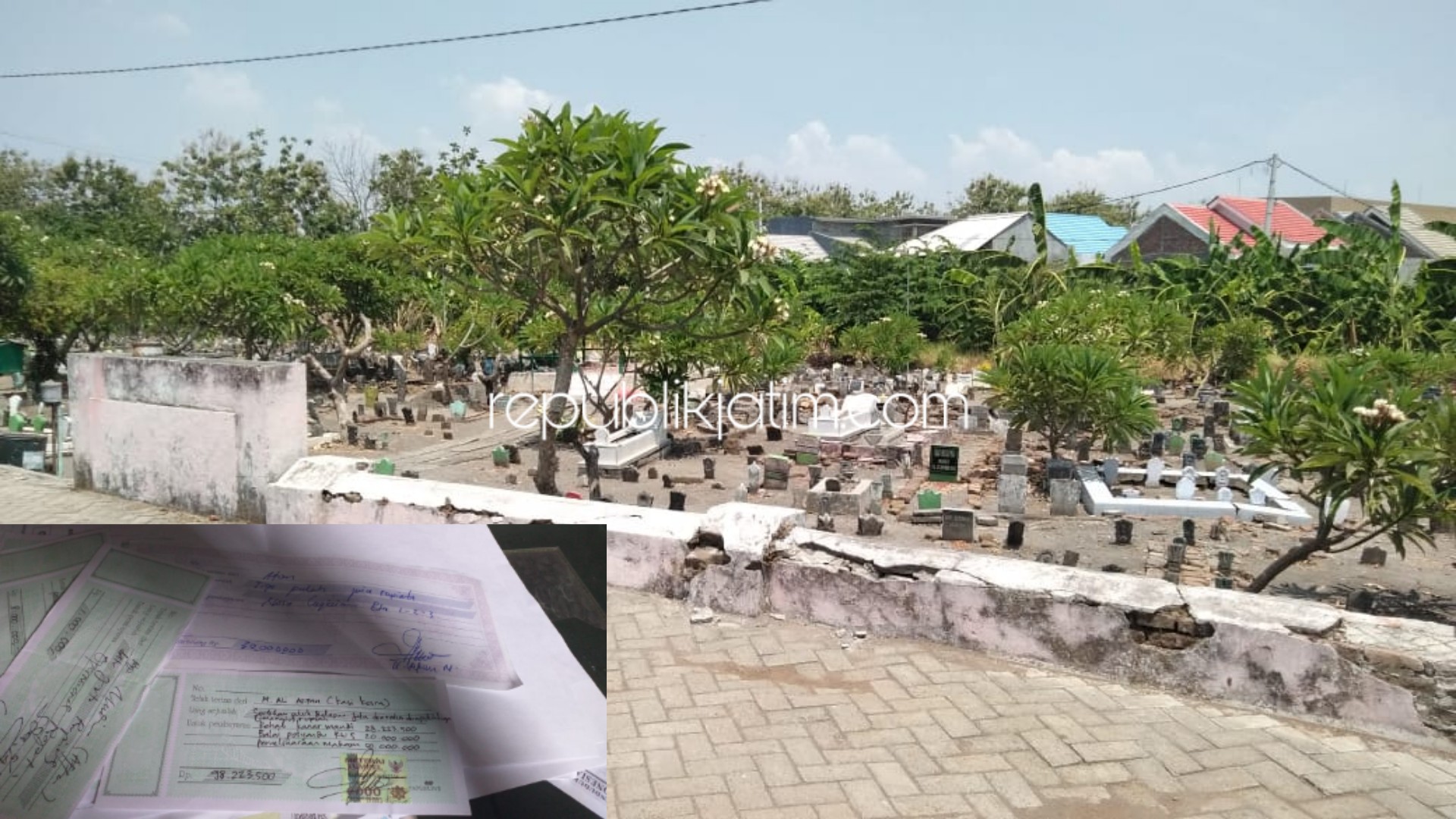 MAKAM - Kondisi Makam Islam Desa Ngaban, Kecamatan Tanggulangin, Sidoarjo yang dipersoalkan warga dan kuintansi tanda terima anggaran, Rabu (20/11/2019).