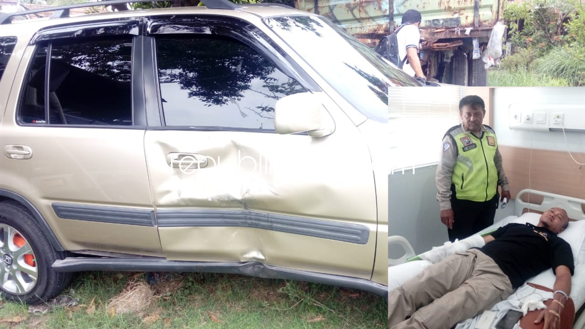 RINGSEK - Dua unit kendaraan kondisi ringsek diamankan di Polsek Porong sebagai barang bukti usai kecelakaan dan korban dirawat di RSUD, Senin (03/12/2108).