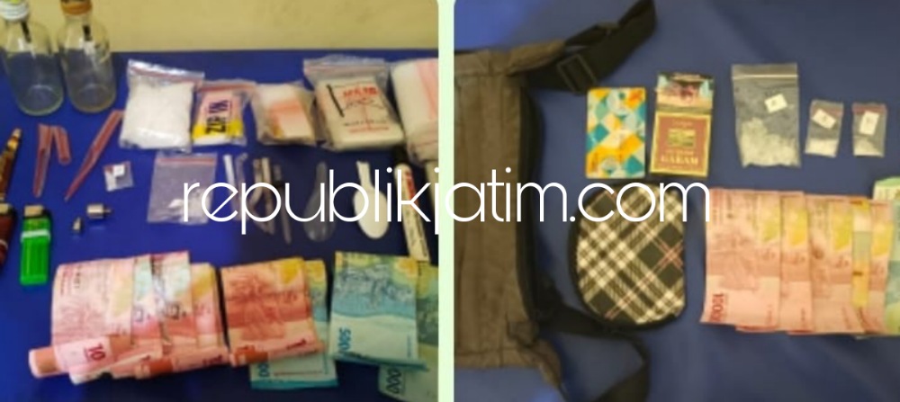 BARANG BUKTI - Inilah sejumlah barang bukti saat petugas Polsek Krian mengamankan AIN (26) warga Krian yang menyimpan sabu - sabu seberat 80,86 gram kemarin.